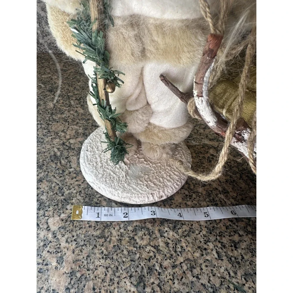 VTG Santa Claus Christmas Figurine White Coat With Sleigh Gifts‎ Tabletop Decor